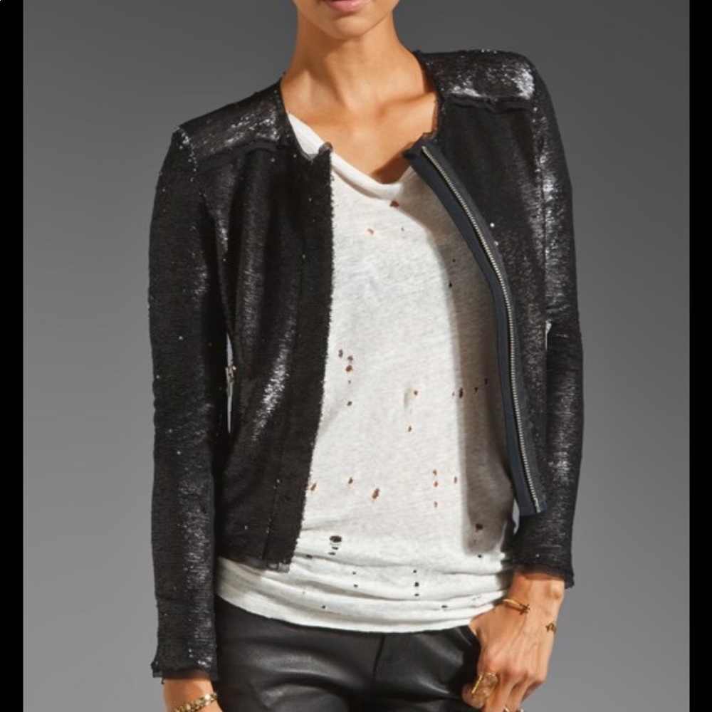 Rebecca Taylor Black Sequin Moto Jacket- Size 8